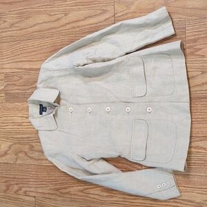 Lightweight tan linen-cotton blend jacket with button front, Ann Taylor S